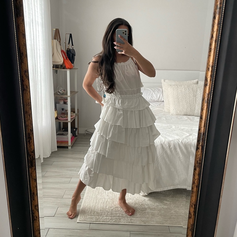 Steve Madden White Tiered Midi Dress